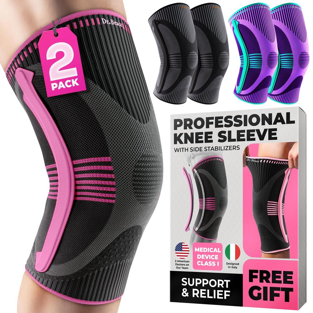DR. BRACE ELITE Knee Brace with Size Stabilizer (2 Pack) Knee Brace for Women & Men, Workout, Sports, Daily Knee Compression Sleeve for Maximum Knee Pain Support & Fast Recovery (Orion, Medium)