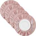 4 Pcs 15 Inch 100% Cotton Scalloped Round Placemats, Thin Pink Place Mats with Ruffle, Washable Placemats Table Mats for Kitchen Dining Holiday Gatherings Decor