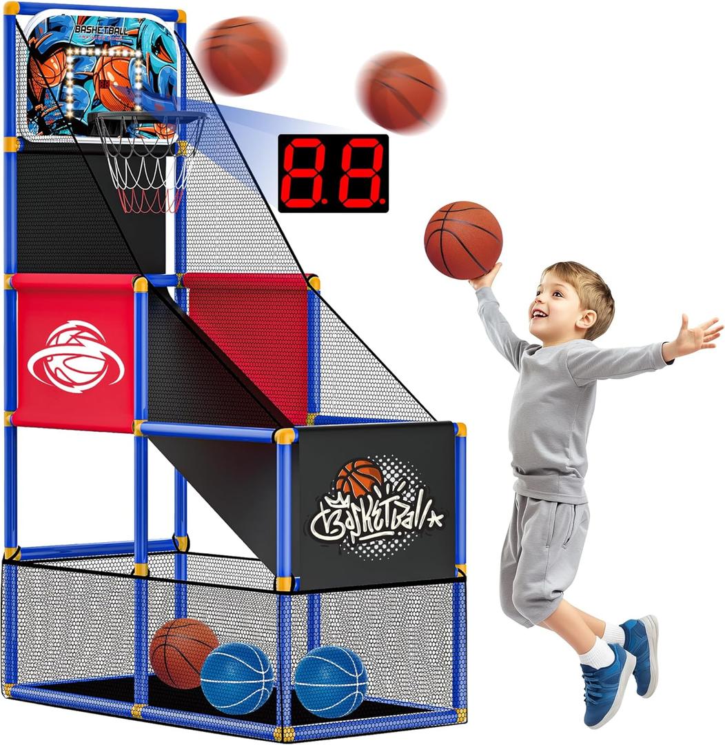 Kids Arcade Basketball Hoop Indoor Outdoor Single Shot Basketball Game for Toddler,Carnival Games Sport Gifts for Boys Girls Ages 3-8 Years Old,Ideal for Competition
