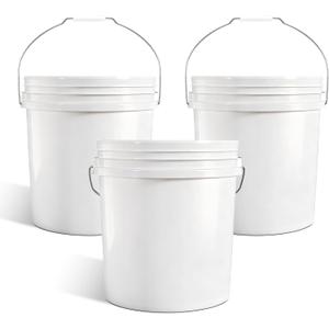 2.5 Gallon Bucket for Cleaning, Small Extra Thick Plastic Bucket with Metal Handle, Food Grade, BPA Free (White, 3 Pack, No Lid)