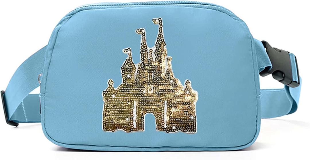 Magic Kingdom Sequin Belt Bag for Women Waterproof Waist Fanny Pack for Teen Girls Crossbody Bags for Traveling Jogging (blueA)