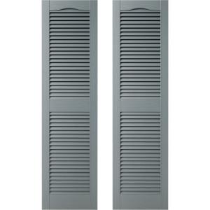 12 in. W x 52 in. H Builders Edge, Standard Cathedral Top Center Mullion, Open Louver Shutters, Includes Matching Installation Spikes (Per Pair), 385 - French Roast
