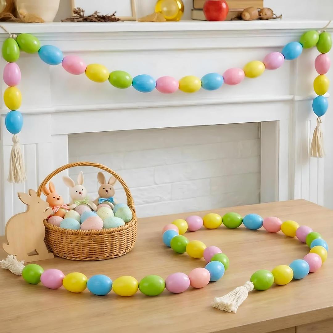 Oudain 7.9 FT Easter Egg Garland Kit Easter Hanging Ornament Colorful Egg Bunting Banner Tree Decorations for Indoor Outdoor Home Wall Fireplace Stairs(Candy)