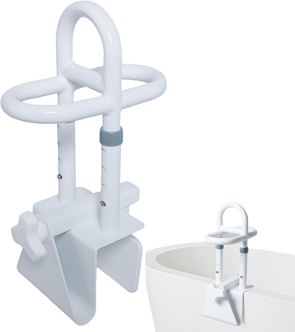 Bathtub, Entry Aid for Seniors, No Drilling, Height Adjustable, Carbon Steel Handles, Bath with Armrests Made of EVA Foam, Adjustable Wall Thickness Width 8-17 cm, Maximum Load 136 kg