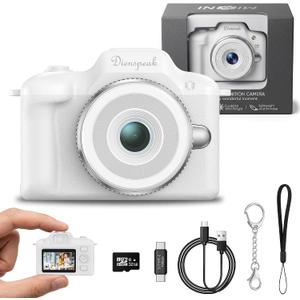 Tiny Digital Camera, Vintage Mini Keychain Camera for Teens & Beginners, Cute Portable Small Camcorder with 32GB Card, 1080P HD Pocket Video Recorder for Travel and Vlogging, White