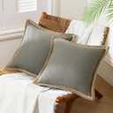 Phantoscope Pack of 2 Farmhouse Decorative Solid Throw Decorative Pillow Cover Burlap Linen Trimmed Tailored Edges Grey 22 x 22 inches, 55 x 55 cm (Gray)