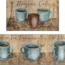 Coffee Kitchen Rug Sets of 2 Piece Non Slip Kitchen Rugs and Mats Washable Kitchen Mats for Kitchen Floor Mat Carpet Runner Rugs for Hallway Laundry Decor 17x30+17'' X 47''