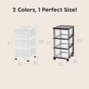 IRIS USA Plastic 3-Drawer Storage Organizer Rolling Cart, with Wheels Casters, 2-Pack, for Classroom Art Supplies Bathroom Dorm Bedroom Laundry Room, Slim Narrow, Black/Clear