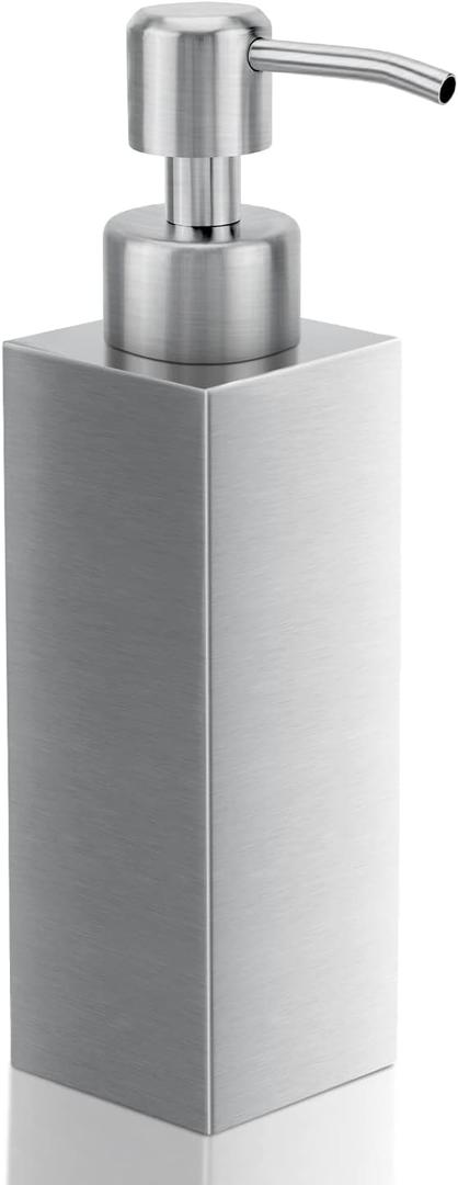 Soap Dispenser with Rust Proof Stainless Steel Pump Refillable for Bathroom and Kitchen Soap Dispenser for Essential Oils, Liquid, Lotions (8.5OZ / 250ML) (Square-silver)