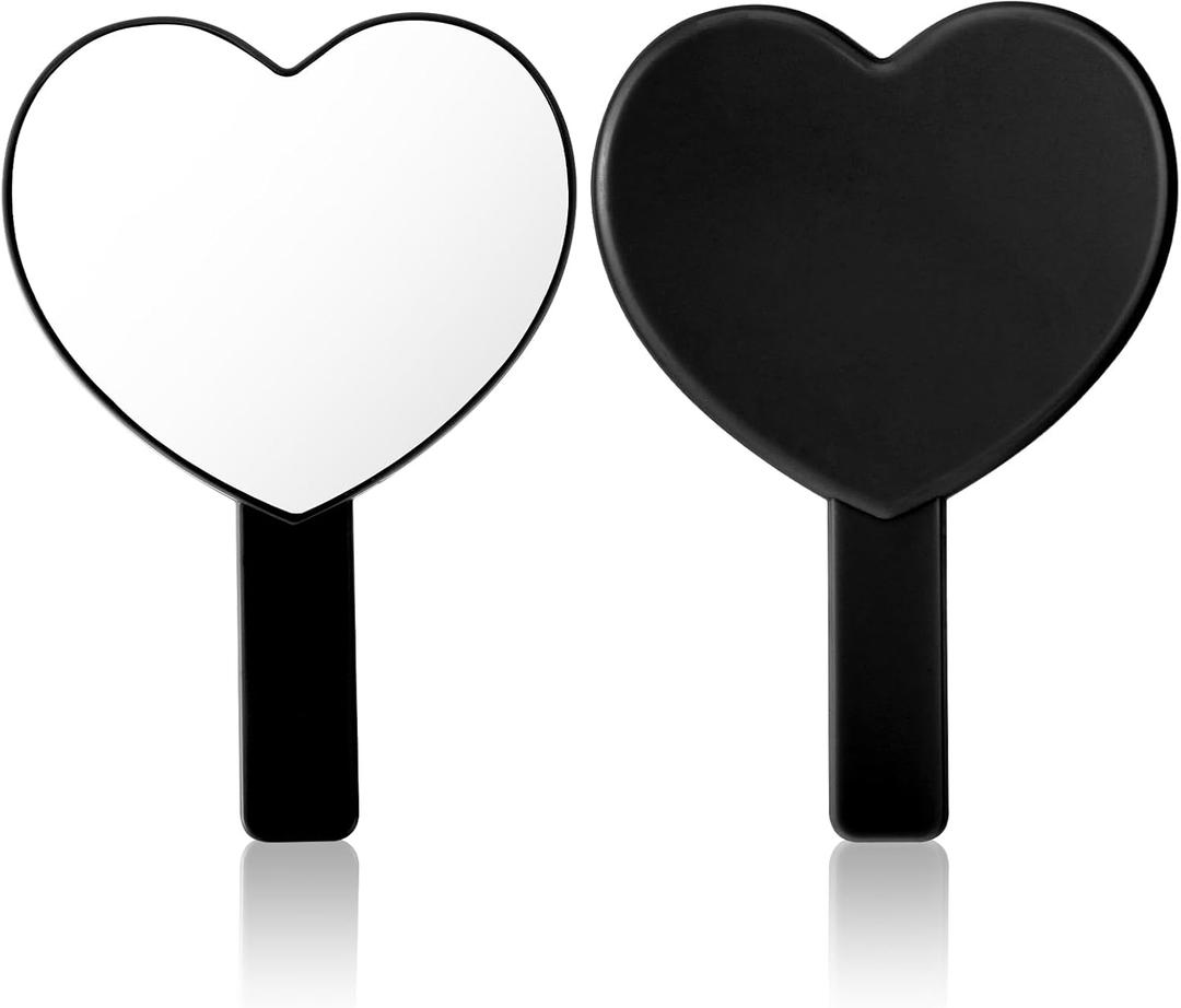 TIESOME Heart Shaped Handheld Mirror, Drop-Resistant Small Heart Mirrors with Handle Portable Travel Cosmetic Lash Mirror Hand Mirror for Women Valentine's Day Birthday(Black)