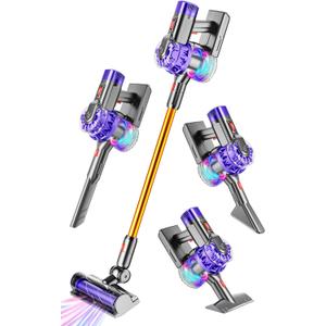 4-in-1 Kids Toy Vacuum That Really Works, Toddler Pretend Play Cleaning Set with Real Suction, Toys Working Cleaner Birthday Idea for 3 4 5 6 7+ Year Girl Boy (Purple/Yellow)