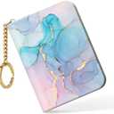 Nipichsha Women's Small RFID Blocking Leather Wallet, Colorful Ink Marble, Slim and Compact Size, 12-Slot Compartment, Protects Privacy