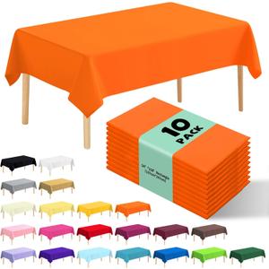 10 Pack Premium Disposable Plastic Tablecloth 54" X 108" Rectangle Table Cover for Birthdays Weddings Christmas Anniversary Buffet Table (Orange)