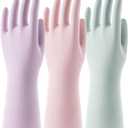 COOLJOB 3 Pairs Colorful Household Gloves with Cotton Liner & Non-slip Grip, Water Resistant Reusable Dish Washing Rubber Gloves for Kitchen & Bathroom Cleaning, Small (Assorted Colors)