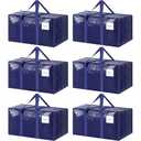 6 Pack Extra Heavy Duty Large Moving Bags with Strong Zipper & Comfortable Handles, Sturdy & Durable Clothes Storage Bags Totes Bins, Blue Packing Moving Boxes for College Supplies, Dark Blue