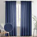 Melodieux Navy Semi Sheer Curtains 96 Inches Long for Living Room, Bedroom Faux Linen Texture Farmhouse Rod Pocket Shiny Sheer Curtains Drapes Light Filtering, 52" W x 96" L, 2 Panels
