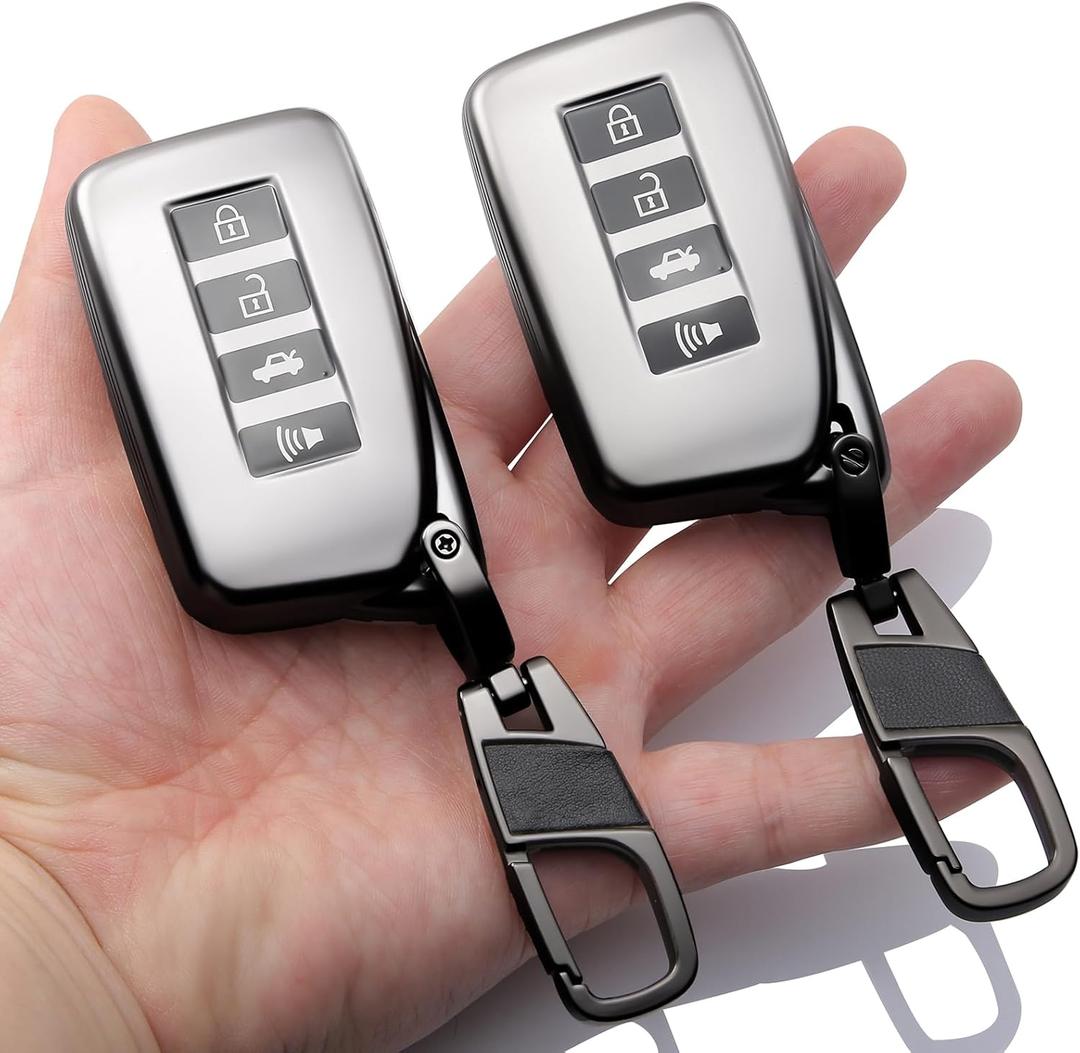 2-Pack Keychain for Lexus Key Fob Cover 4 Buttons Key Case Fit for 2013-2022 RX NX LX is RC GS ES 200t/250/300/350L/450HL/570 (Grey)