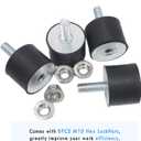 M10 Rubber Studs Shock Absorber Anti-Vibration Isolator Mounts, Rubber Cylindrical Vibration Isolation Mount for Air Compressors Garage Motor Diesel Engines with Non-Slip Nuts, 4 Pack Double Stud
