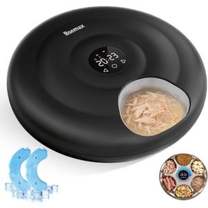 Automatic Wet Food Cat Feeder, Auto Refrigerated Wet Foods Feeder for Cats Dogs 6 Meal Timed Fresh Foods Dispenser with 2 Ice Packs Automatic Cat Dog Food Stainless Steel Bowl for Kitty Puppy Cat Dog