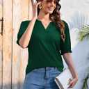 Womens Puff Short Sleeve Tops Summer V Neck Ruffle Collar T Shirt Business Casual Blouse Loose Casual Tshirts (Green, M)