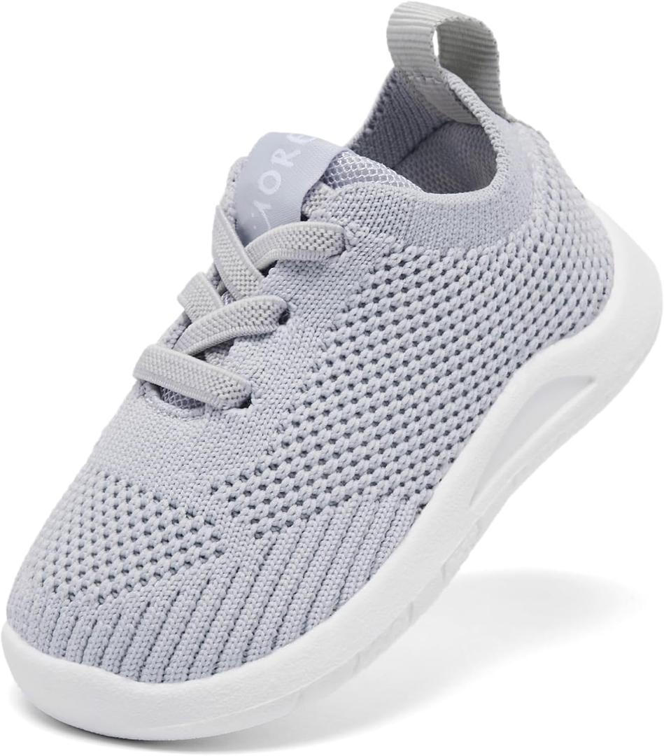 MORENDL Toddler Shoes Baby Walking Sock Shoes Infant Sneakers 0-4 Years Boy Girl Barefoot Tennis Shoe Non-Slip Brethable (Gray)