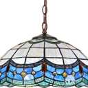 Tiffany Pendant Light Fixture 2 Lights 16 Inch Blue Victorian Style Stained Glass Hanging Lamp Decor for Dining&Living Room Kitchen Island Study Hallway Counter