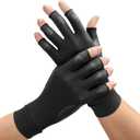 FREETOO Copper Arthritis Gloves for Carpal Tunnel Pain Relief, Strengthen Compression Gloves to Alleviate Hand Pains,Swelling, Fingerless Computer Typing Gloves for Rheumatoid,Tendonitis Women/Men-XS (Black)