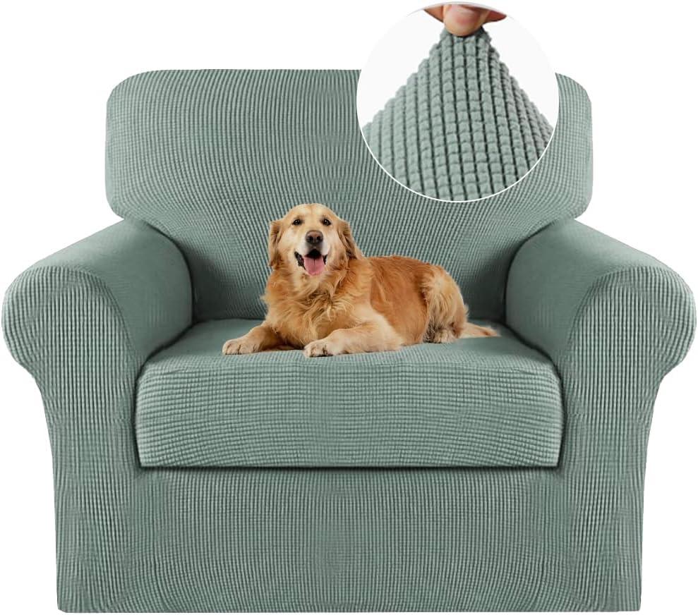 Turquoize 2 Piece Chair Covers Chair Slipcovers For Living Room Armchair Sofa Covers Chair Couch Cover with Arms Washable Furniture Protector for Chairs Feature Thick Jacquard Fabric (Chair,Dark Cyan)