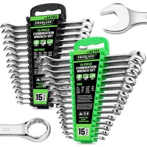 SWANLAKE 30-Piece Combination Wrench Set, Metric & SAE (8-22mm & 1/4 to 1-1/16),12-Point Open End Standard Wrench Set, Mechanics Wrenches Sets, Chrome Vanadium Steel with Storage Rack