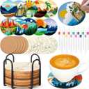 Reallnaive 45 Pcs Landscape Wooden Coasters Painting Kit, 4 Inch Paint Your Own Boho Coasters with Markers, Arts and Crafts for Adults Women Seniors Elderly Crafters Gifts