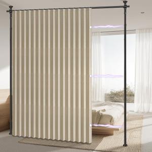 AJAZZ Room Divider Curtain (Beige, W100 x L84 in, 1 Panel)+ Curtain Rods No Drilling Adjustable Tension (H) 43-120(W) 35-100 in, Heavy Duty Wall Divider for Apartment/Dorm