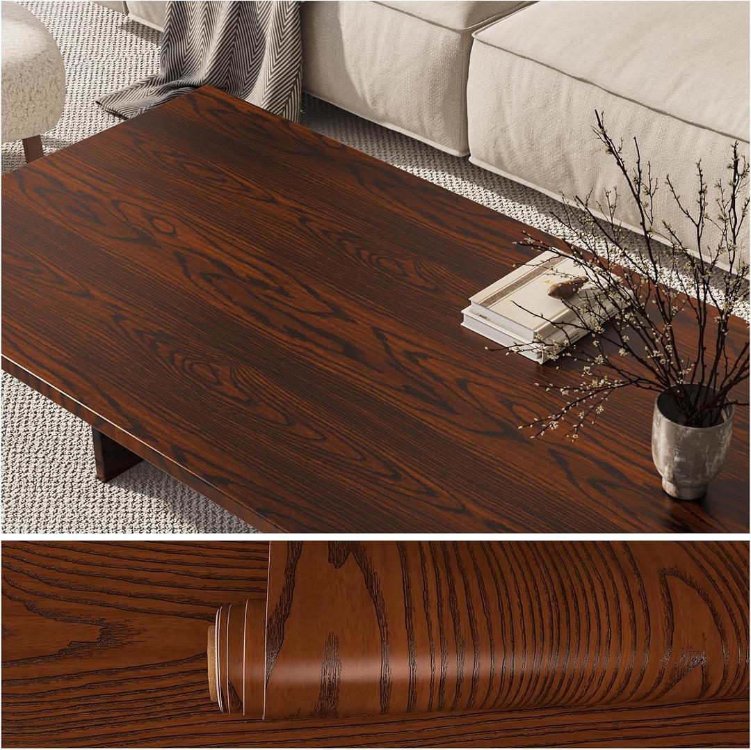VEELIKE Deep Walnut Wood Contact Paper Peel and Stick Countertops Waterproof Wood Wallpaper for Countertops Table 32''x118'' Self Adhesive Woods Countertop Contact Paper for Kitchen Cabinet Vinyl Wrap