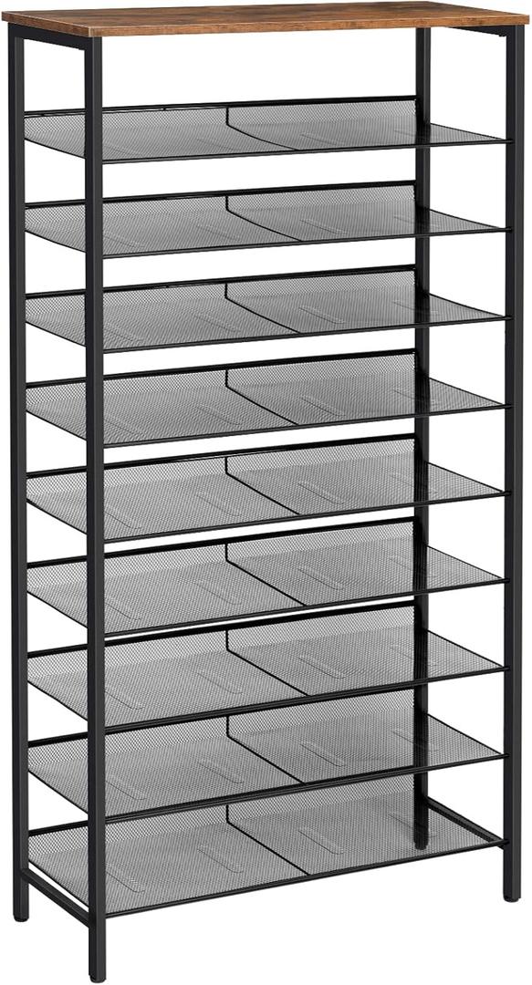 HOOBRO Shoe Rack for Entryway, 10-Tier Shoe Shelf, Large Capacity Shoe Storage Organizer for 27-30 Pairs of Shoes, Front Door Entrance, Hallway, Closet, Space Saver, Rustic Brown and Black BF110XJ01