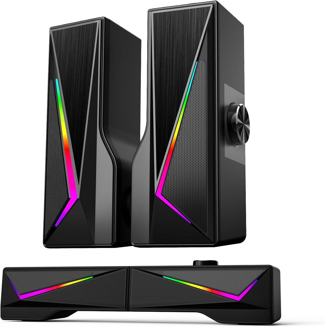 Computer Speakers for Desktop, Bluetooth & USB Input, USB Powered Gaming Stereo Speakers for PC Laptop Monitor, 6 Colorful RGB Modes, Detachable 2-in-1 Design (Package Only 2 Speaker) (Black)