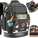 Tool Backpack Bag, HVAC Heavy Duty Construction Tools Backpack for Men, 1680D Professional Level Durable Tool Organizer, with Molded Base & Combination Lock, for Electricians & Home Repair-Version 3.0 (Black)