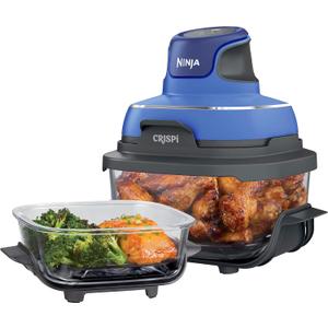 Ninja Crispi Air Fryer, Microwave, Freezer & Dishwasher Safe, Non Toxic Glass Portable Cooking System, 4 QT & 6 Cup Glass Containers with Storage Lids, Easy Meals, Air Fry, Bake, Blue