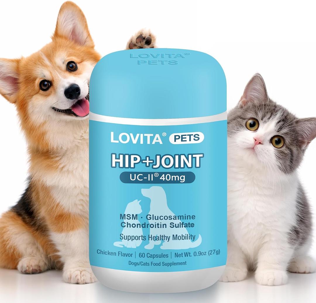 LOVITA Hip + Joint Supplement for Pets - Supports Mobility & Joint Health for Dogs & Cats - 60 Capsules, Chicken Flavor