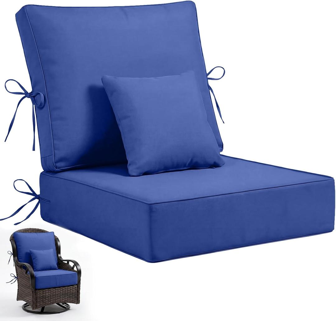 24 x 24 x 6 inch Outdoor Chair Cushions Set, Patio Chair Cushions with Removable Cover and Straps, Fade & Water Resistant Outdoor Cushions for Patio Furniture, Fit Couch, Sofa, Chair, Deep Blue