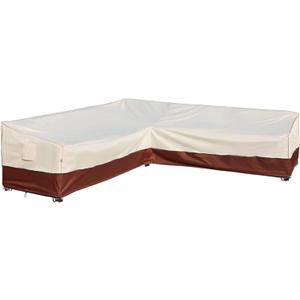Outdoor Sectional Cover-V-Shaped Patio Furniture Covers Waterproof Rip-Stop Anti-UV 600D Heavy Duty Outdoor Couch Cover with 3 Air Vent Sofa Cover 110''L 110''L 33.5''D 31''H (Beige & Reddish Brown)