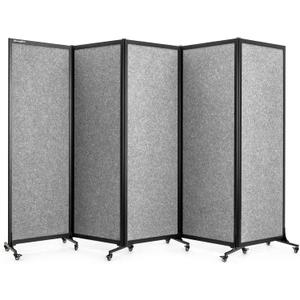Upgrade Version Room Partition and Divider, Freestanding Rolling Dividers with Wheels,Office Privacy Screen Divider Wall,Classroom Felt Dividers,10'6"L* 6'7"H,5 Panel,Light Grey