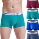 Wirarpa Mens Trunks Underwear Cotton Boxer Briefs Short Leg Comfortable Underpants 4 Pack (Medium, Burgundy, Lake Blue, Dazzling Blue, Bijou Blue)