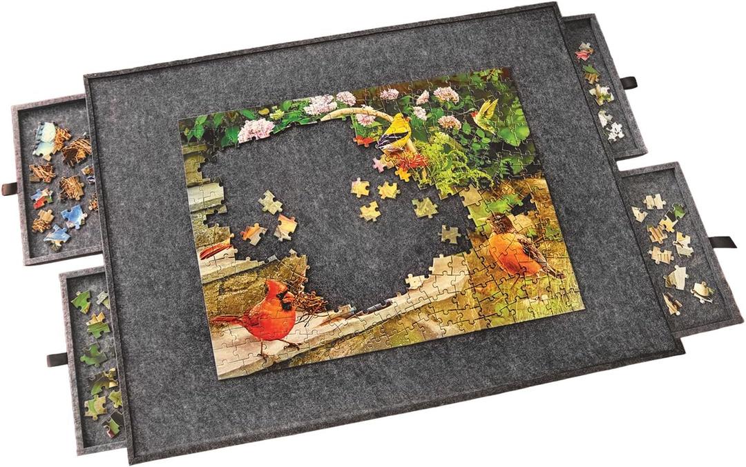 Bits and Pieces Lightweight Jigsaw Puzzle Board with Drawers, 30" x 23" - 3.5 Pounds Low Weight Felt Portable Puzzle Board - 4 Piece Sorting Trays - Standard 1000 Piece Size