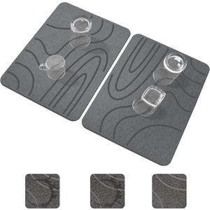 Stone Drying Mat for Kitchen Counter,2 Pack 16''x12'' Quick Dish Drying Stone Mat Kitchen,Double-sided Diatomaceous Earth Stone Drying Mat,No Moisture Residue, Stone Dish Drying Mat (Curved Stripes) (Dark Gray)