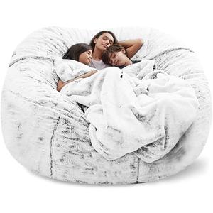 Giant Fur Bean Bag Chair Cover for Kids Adults, (No Filler) Living Room Furniture Big Round Soft Fluffy Faux Fur Beanbag Lazy Sofa Bed Cover (Snow Black, 5FT)