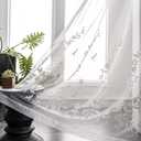 Melodieux Flower Embroidery Sheer Curtain for Living Room Patio Sliding Door Wide Window Rod Pocket Voile Drape, White Flower, 100 by 84 Inch (1 Panel)