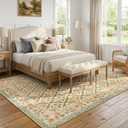 jinchan Haden 8x10 Large Area Rug for Living Room Vintage Floral Cottage Rug Soft Non-Slip Low Pile Washable Bedroom Dining Room Home Decor Girls Dorm Carpet Teal Blue