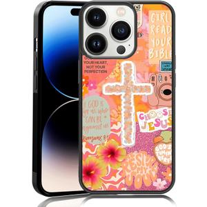Classic Religious Sayings Christian Phone Case Fit for iPhone 14 Pro  TPU Orange Aesthetic Cross God Jesus Phone Cover Gift for Boy Girl Men Women