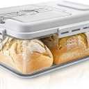 DEAYOU Bread Box for Kitchen Counter, Airtight Bread Storage Container for Homemade Bread, Time Recording Bread Keeper with Lid, Clear Bread Holder for Sourdough, Loaf, Toast, Bagel, Donut, Cookies