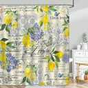 Mocsicka Lemon Shower Curtain Blue Floral Summer Lemon Farmhouse Bathroom Shower Curtain Blue Oriental Print Fruit Waterproof Fabric Bathtub Curtains Decor with 12 Hooks 72 X 72 Inches