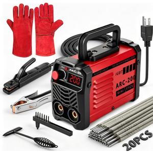 Hpoouo 200Amp 20PCS Rods Stick Welder, Super MINI Portable Welding Machine, IGBT Inverter Welder Machine 110V with Hot Start Arc Force Anti-Stick, for 1/16"-1/8" Rod ARC Welder, 2 Chip Hammers (Red)